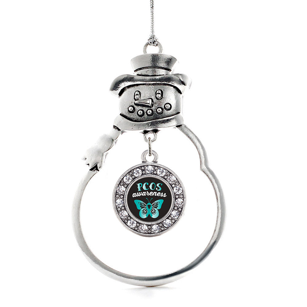 Silver PCOS Awareness Circle Charm Snowman Ornament