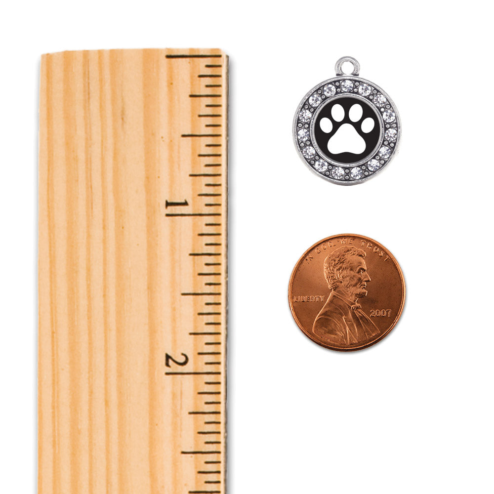 Silver Black and White Paw Print Circle Charm Holiday Ornament