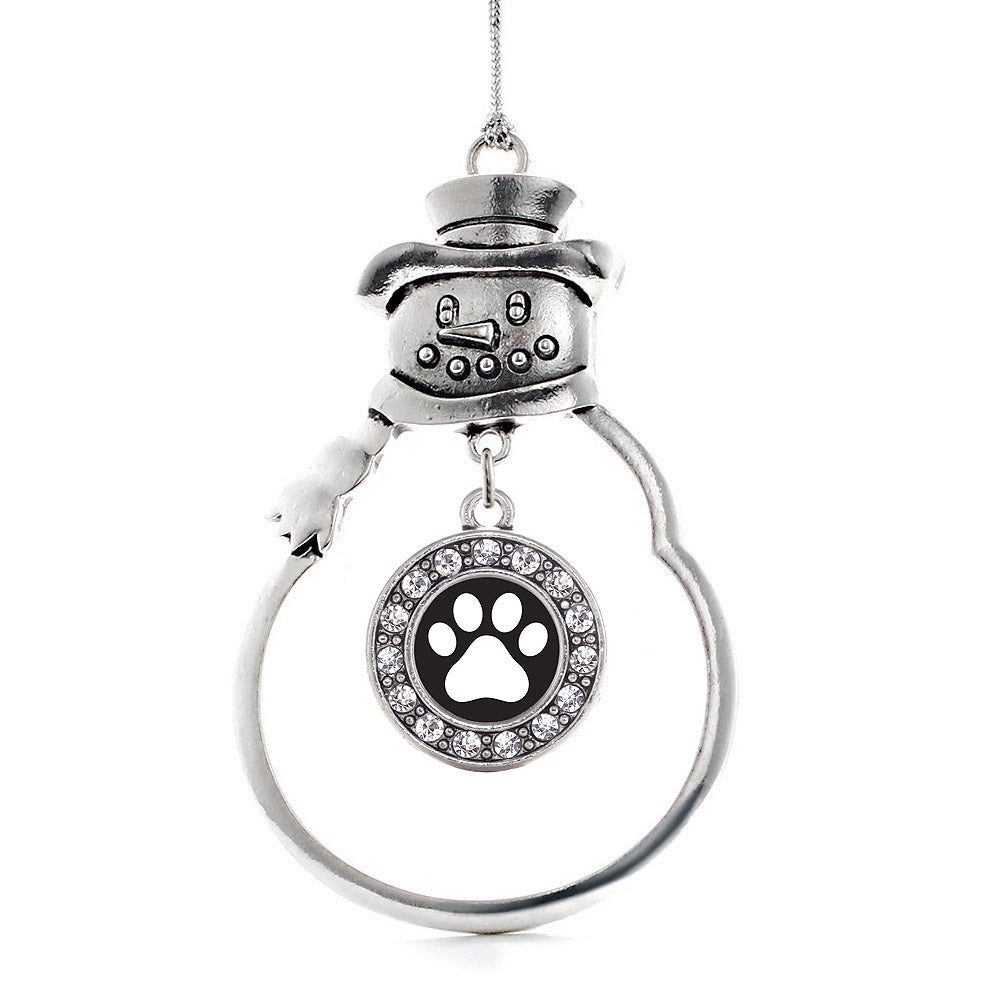Silver Black and White Paw Print Circle Charm Snowman Ornament