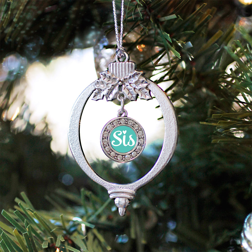 Silver Teal Sis Circle Charm Holiday Ornament