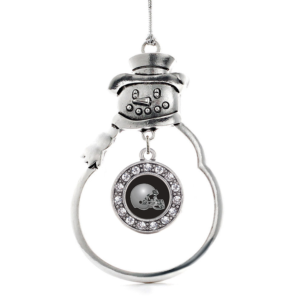Silver Black and Grey Team Helmet Circle Charm Snowman Ornament