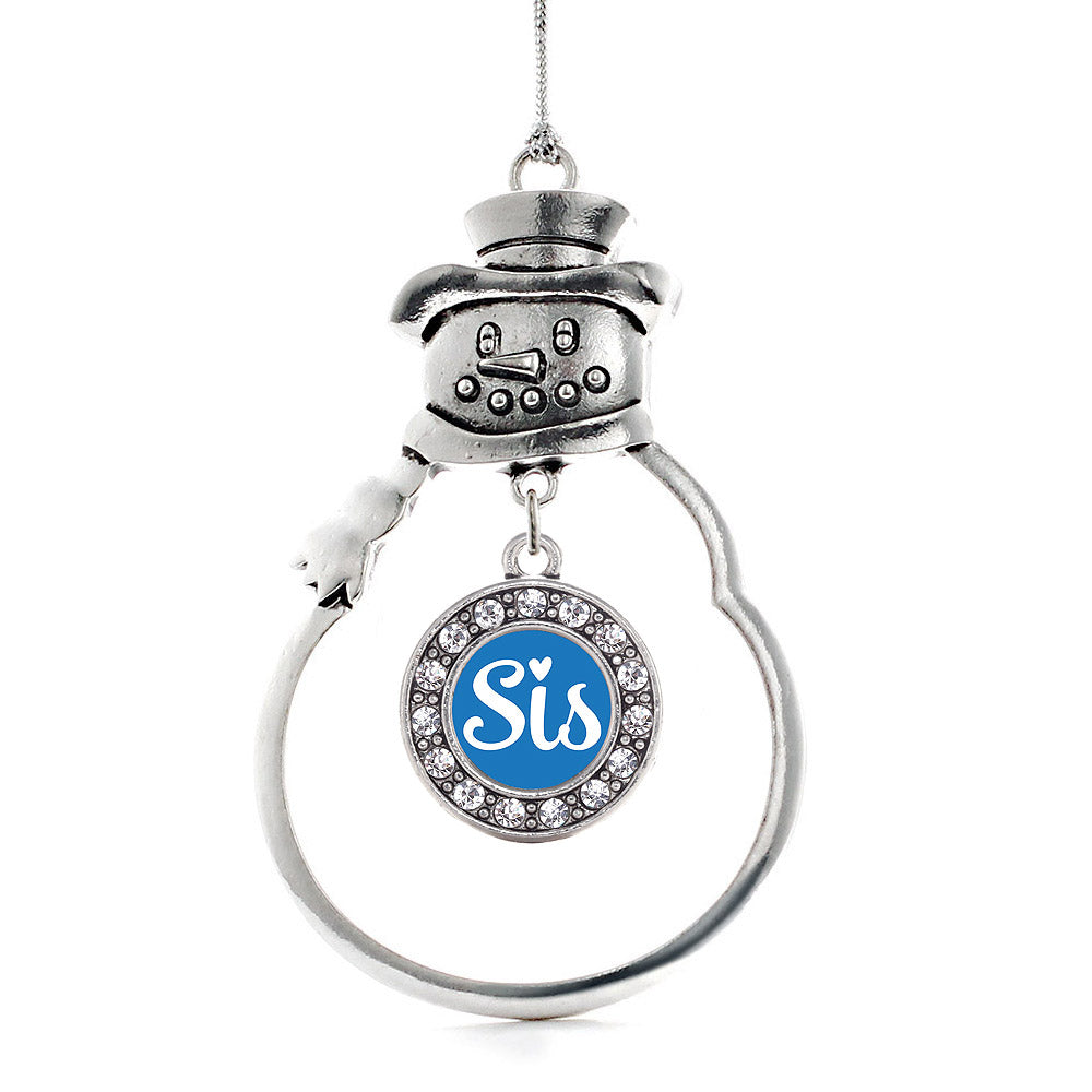 Silver Blue Sis Circle Charm Snowman Ornament