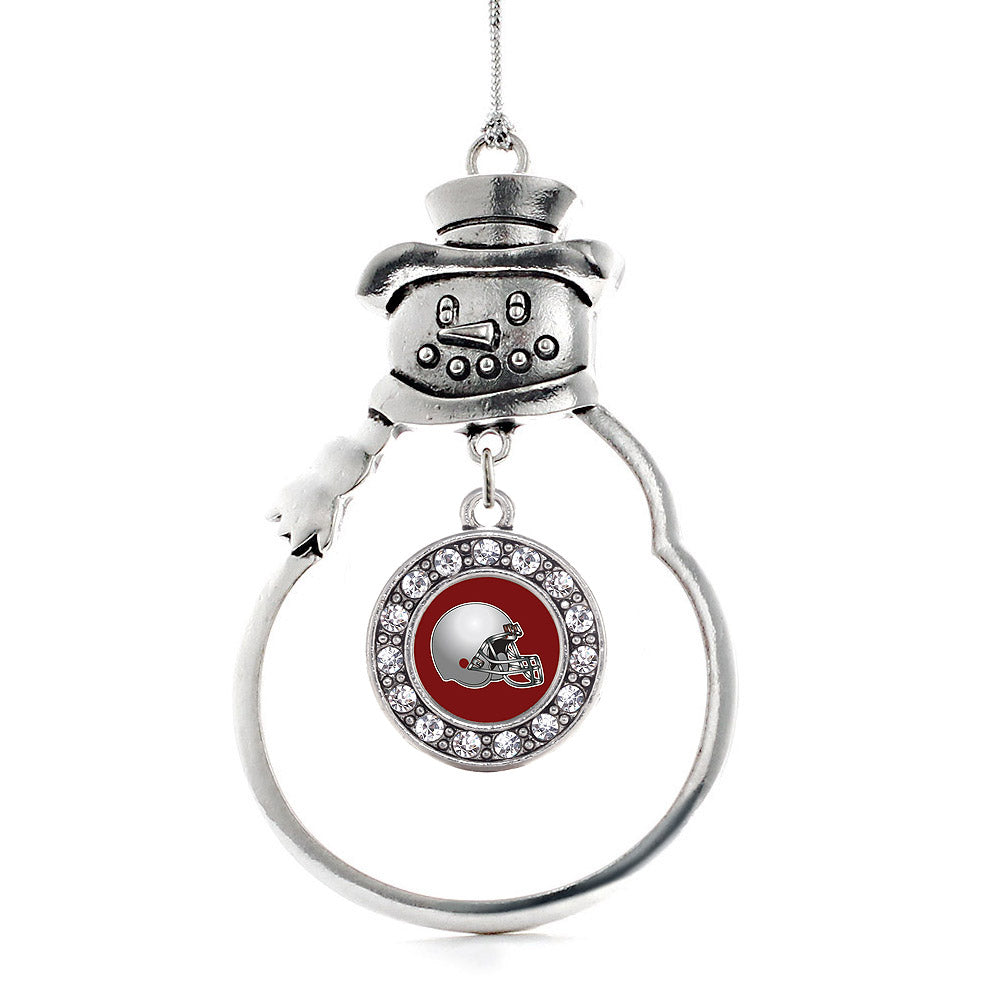 Silver Burgundy and Grey Team Helmet Circle Charm Snowman Ornament