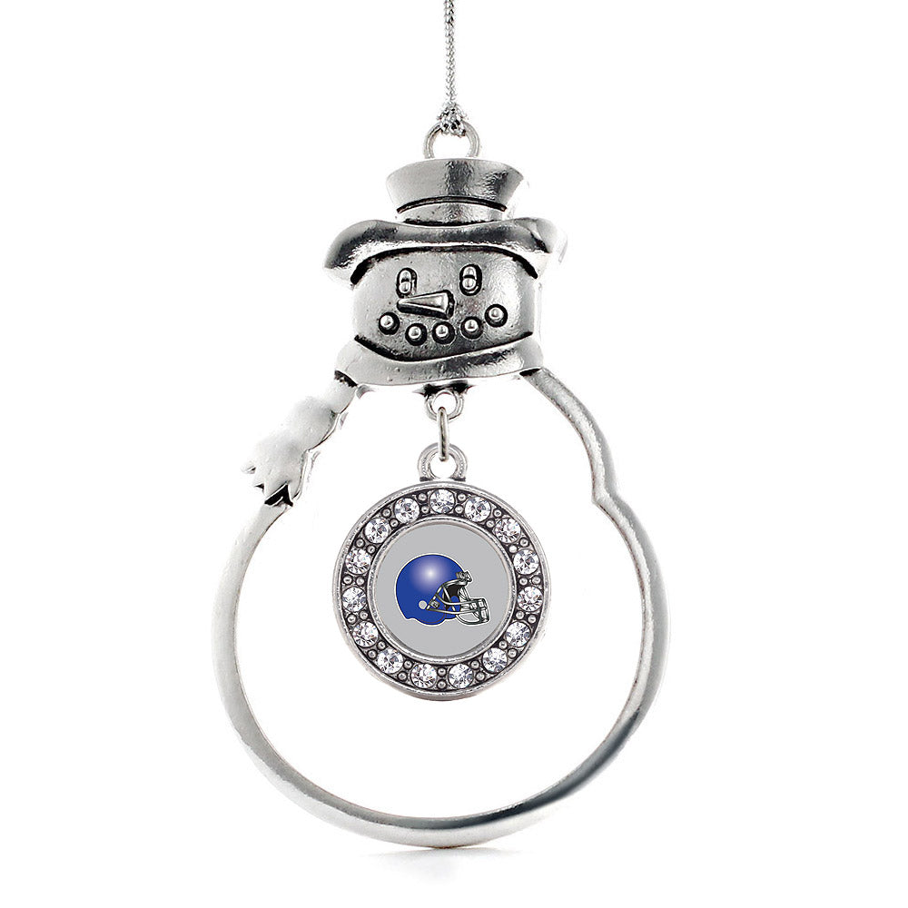Silver Grey and Blue Team Helmet Circle Charm Snowman Ornament