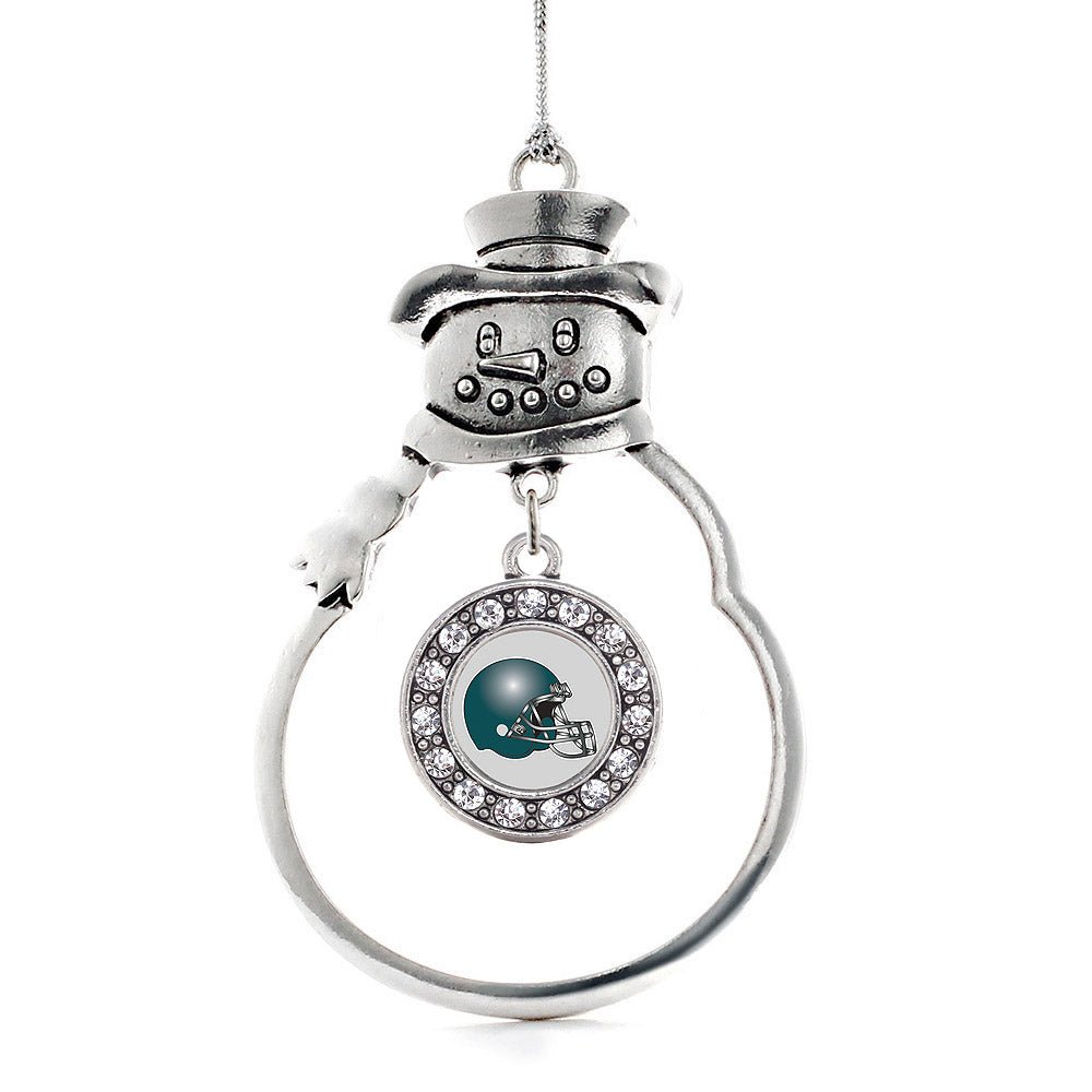Silver Grey and Turquoise Team Helmet Circle Charm Snowman Ornament