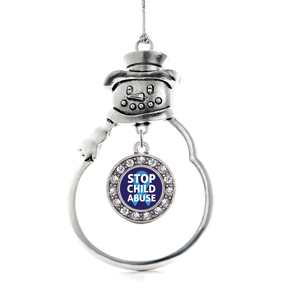 Silver Stop Child Abuse Circle Charm Snowman Ornament