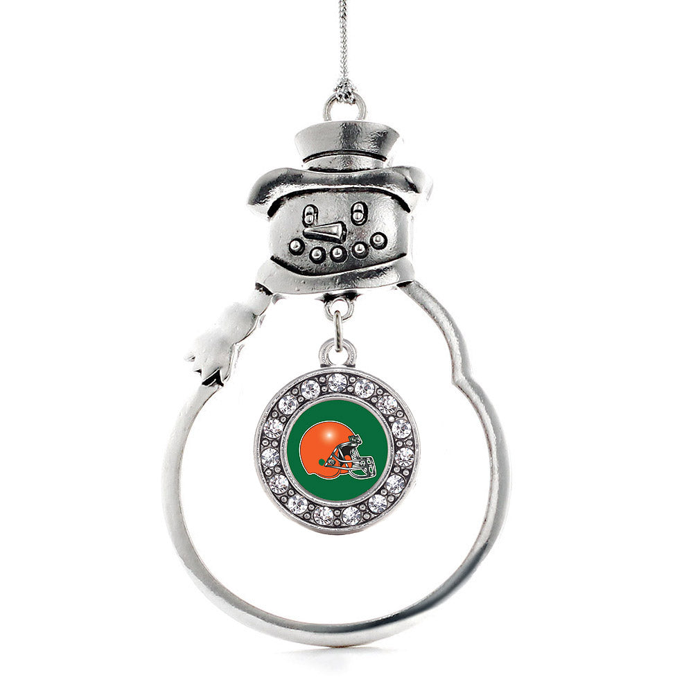 Silver Green and Orange Team Helmet Circle Charm Snowman Ornament