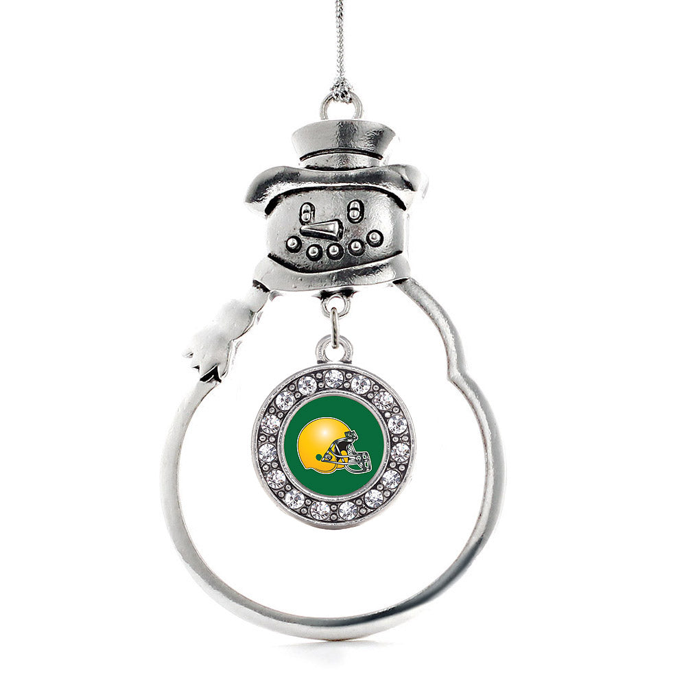 Silver Green and Yellow Team Helmet Circle Charm Snowman Ornament
