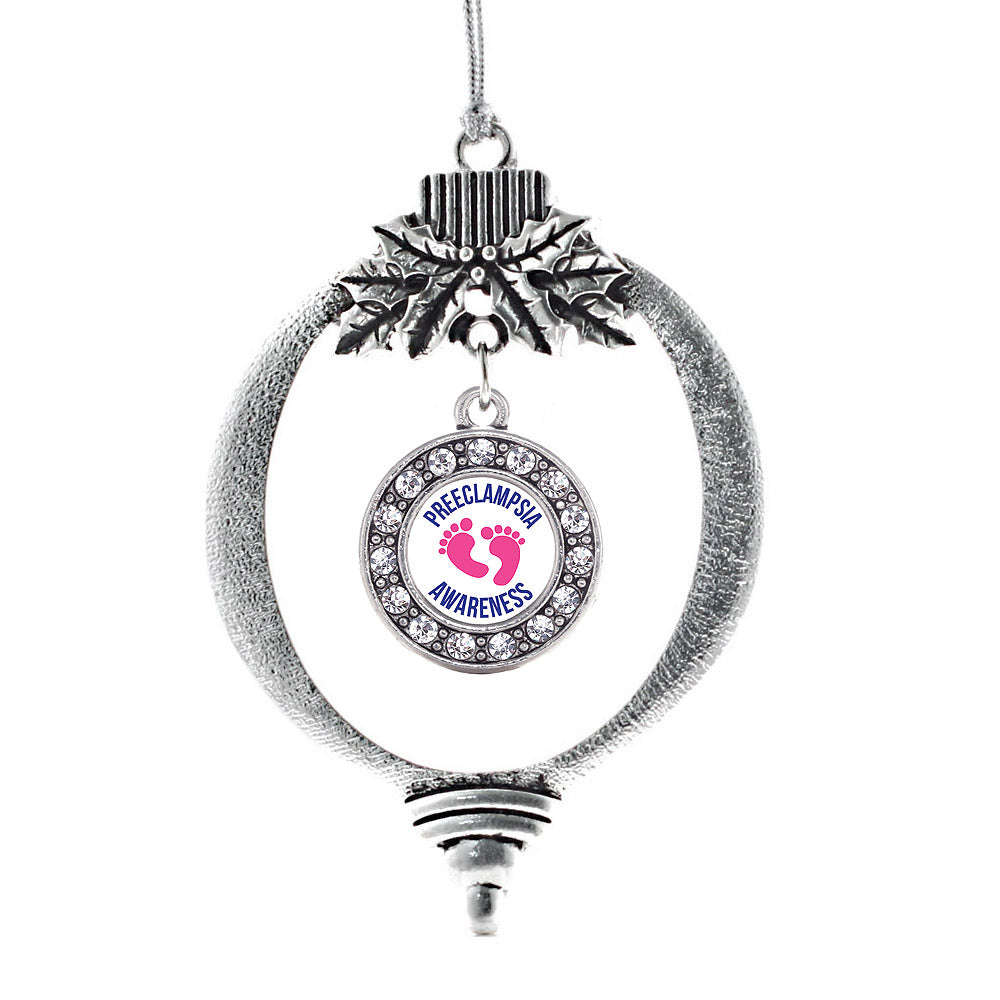 Silver Preeclampsia Awareness Circle Charm Holiday Ornament