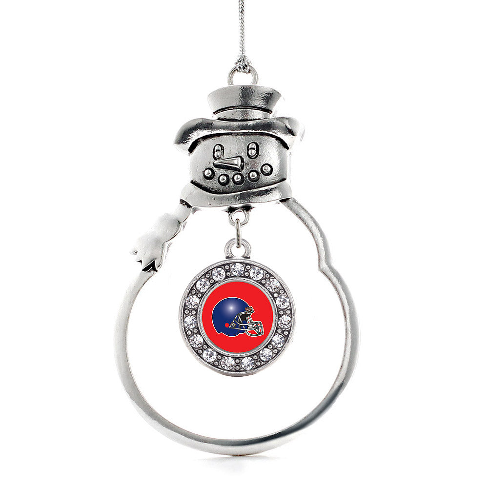 Silver Red and Blue Team Helmet Circle Charm Snowman Ornament