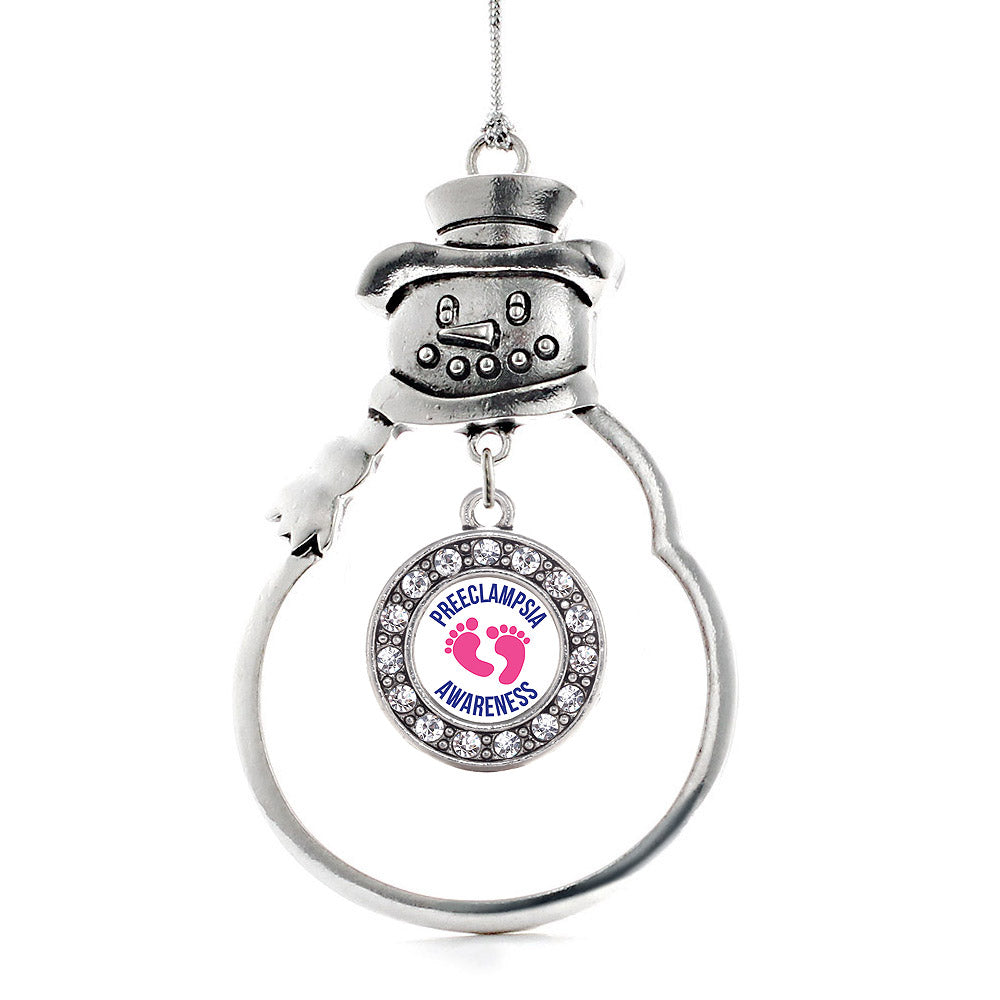 Silver Preeclampsia Awareness Circle Charm Snowman Ornament