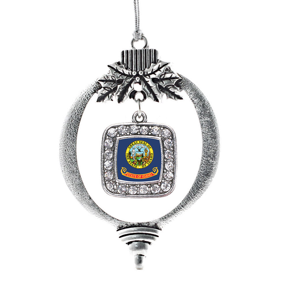 Silver Idaho Flag Square Charm Holiday Ornament