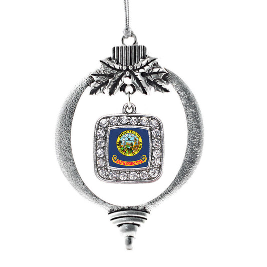 Silver Idaho Flag Square Charm Holiday Ornament