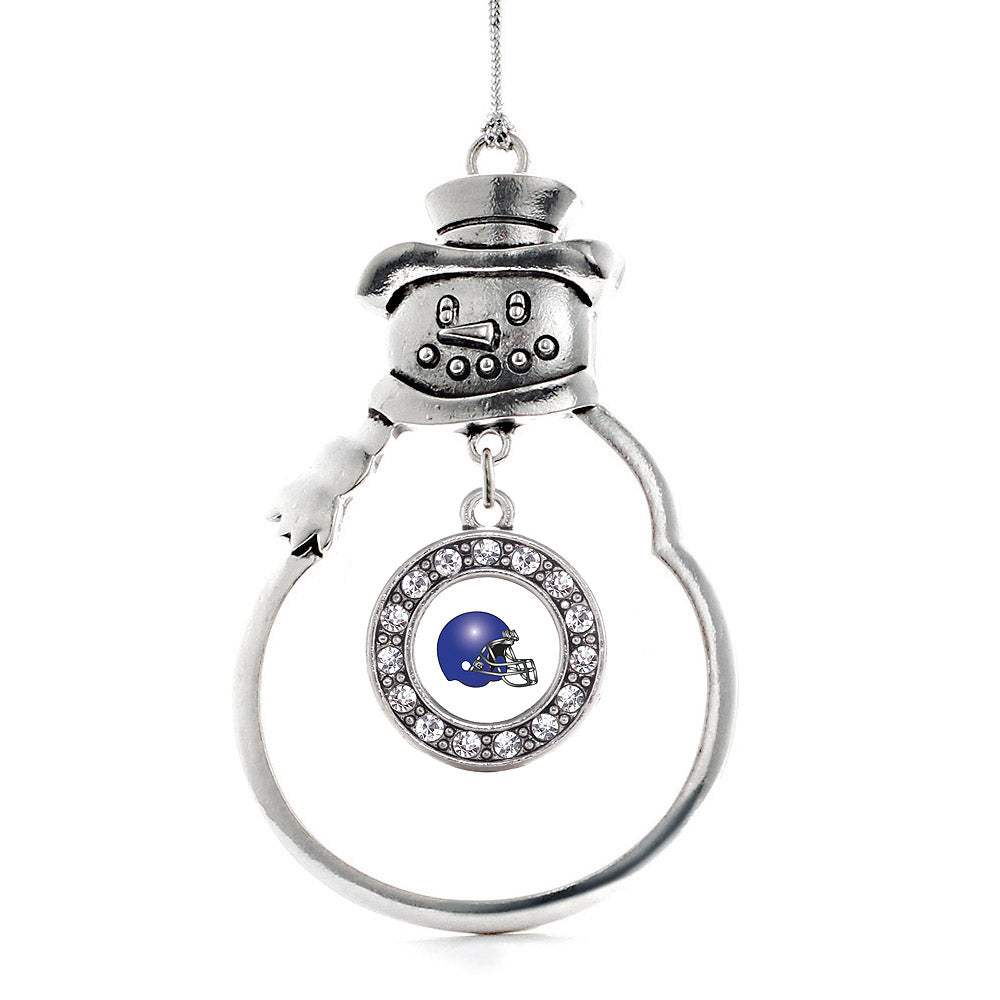 Silver White and Blue Team Helmet Circle Charm Snowman Ornament