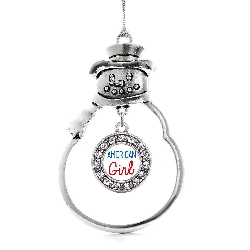 Silver American Girl Circle Charm Snowman Ornament