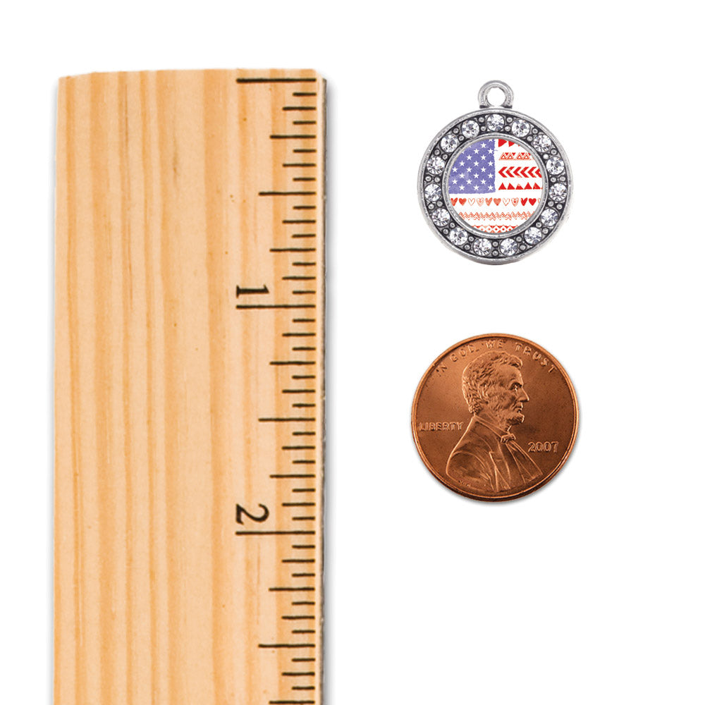 Silver Cute American Flag Circle Charm Snowman Ornament