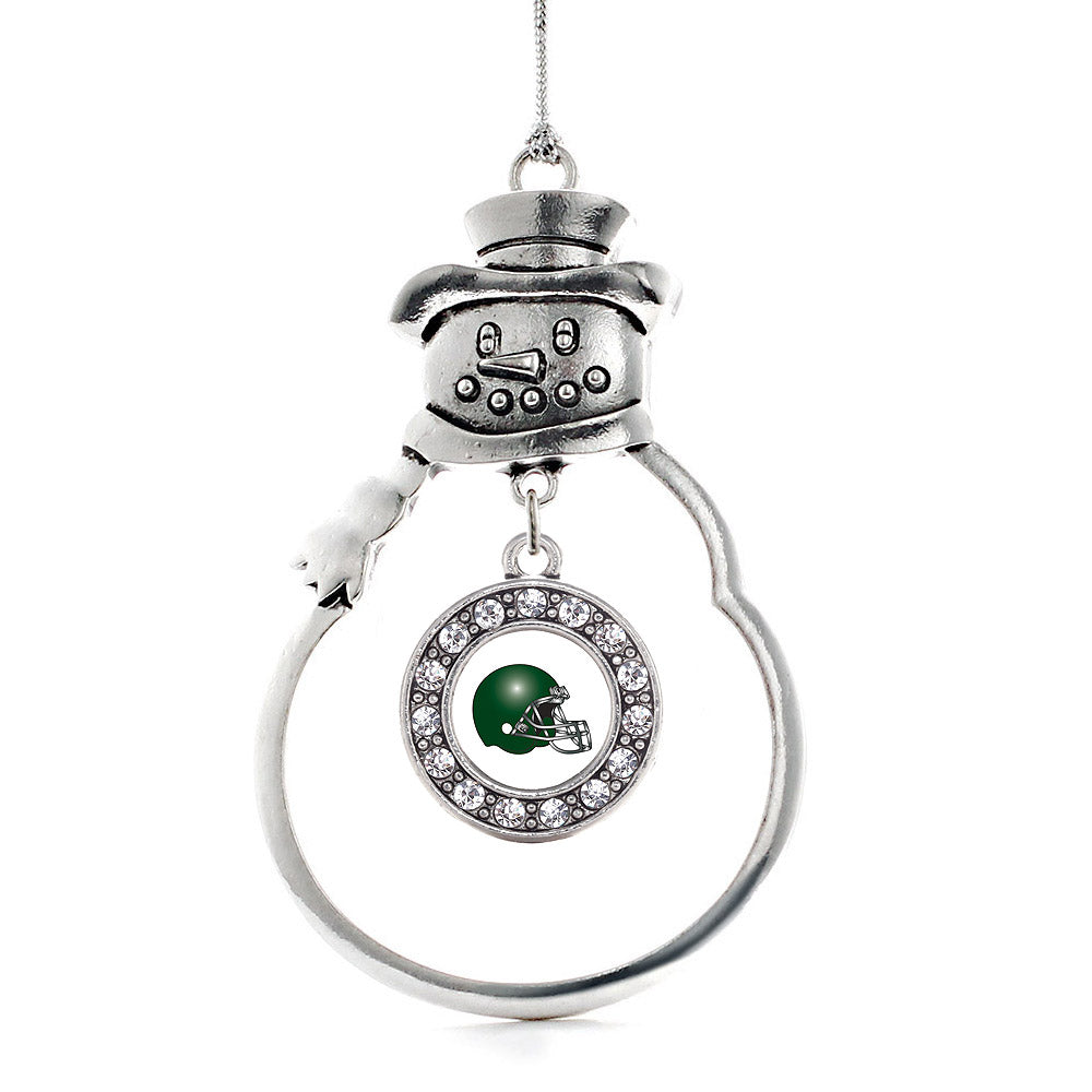 Silver White and Green Team Helmet Circle Charm Snowman Ornament