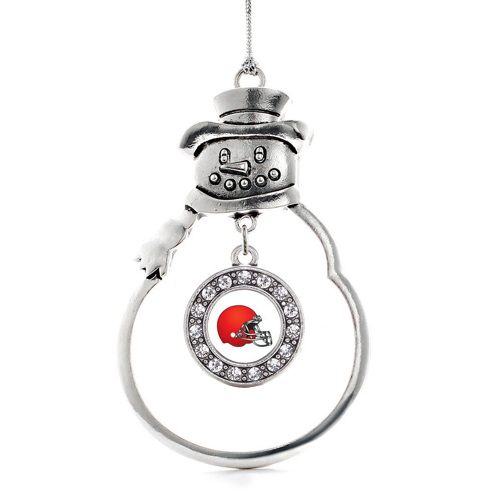 Silver Red and White Team Helmet Circle Charm Snowman Ornament
