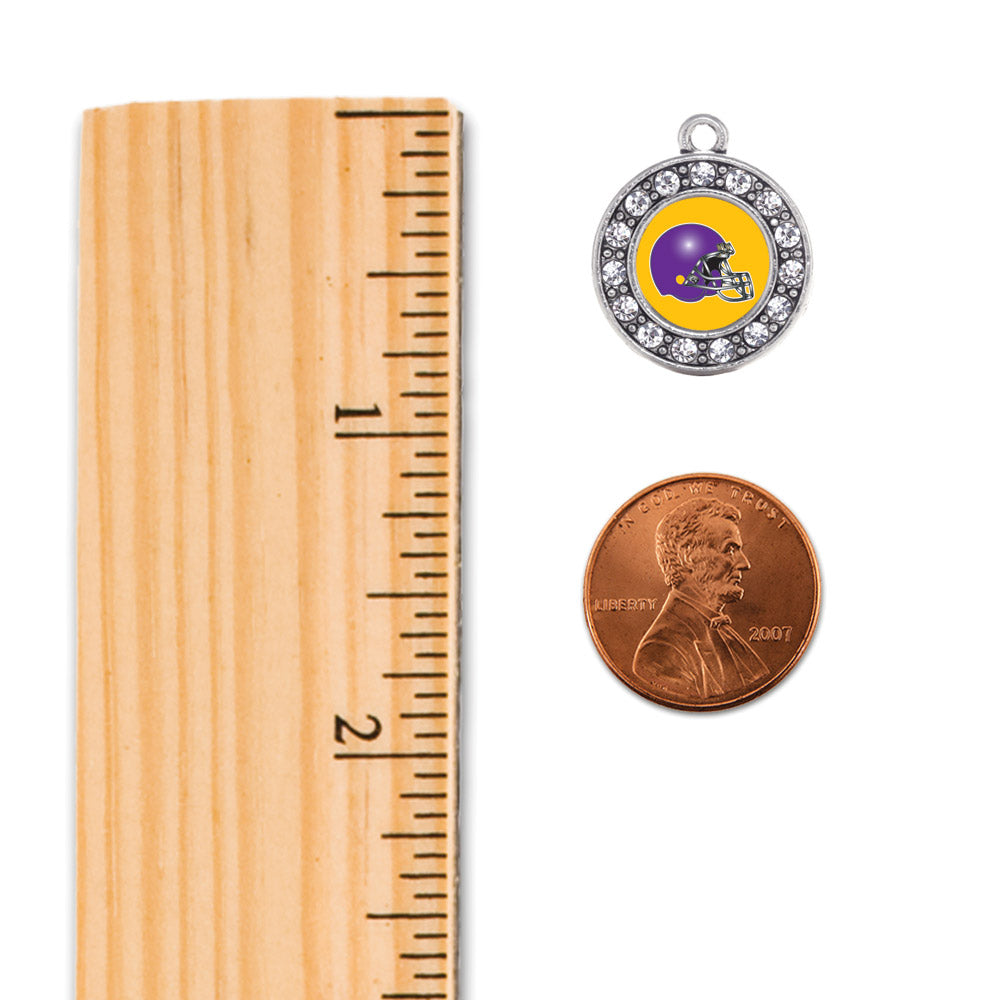 Silver Yellow and Purple Team Helmet Circle Charm Snowman Ornament