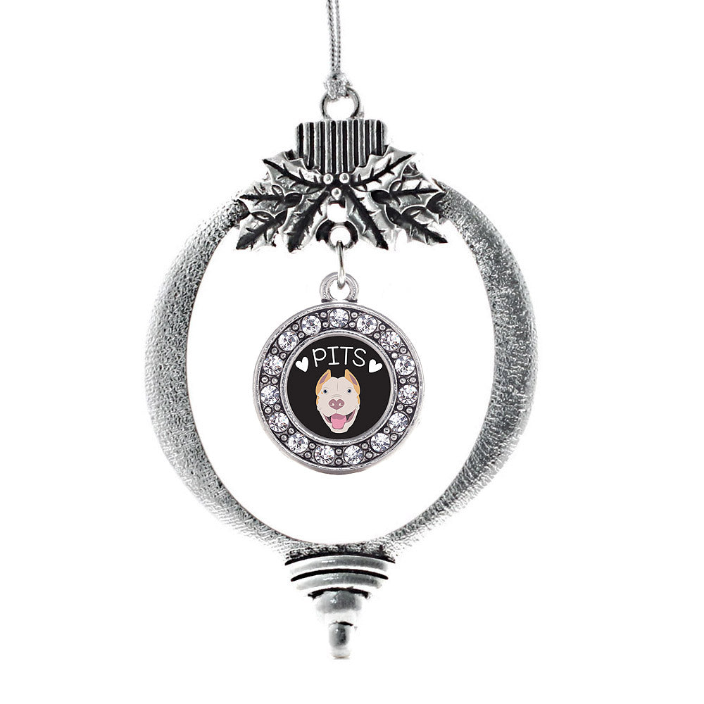 Silver Pit Bull Lover Circle Charm Holiday Ornament