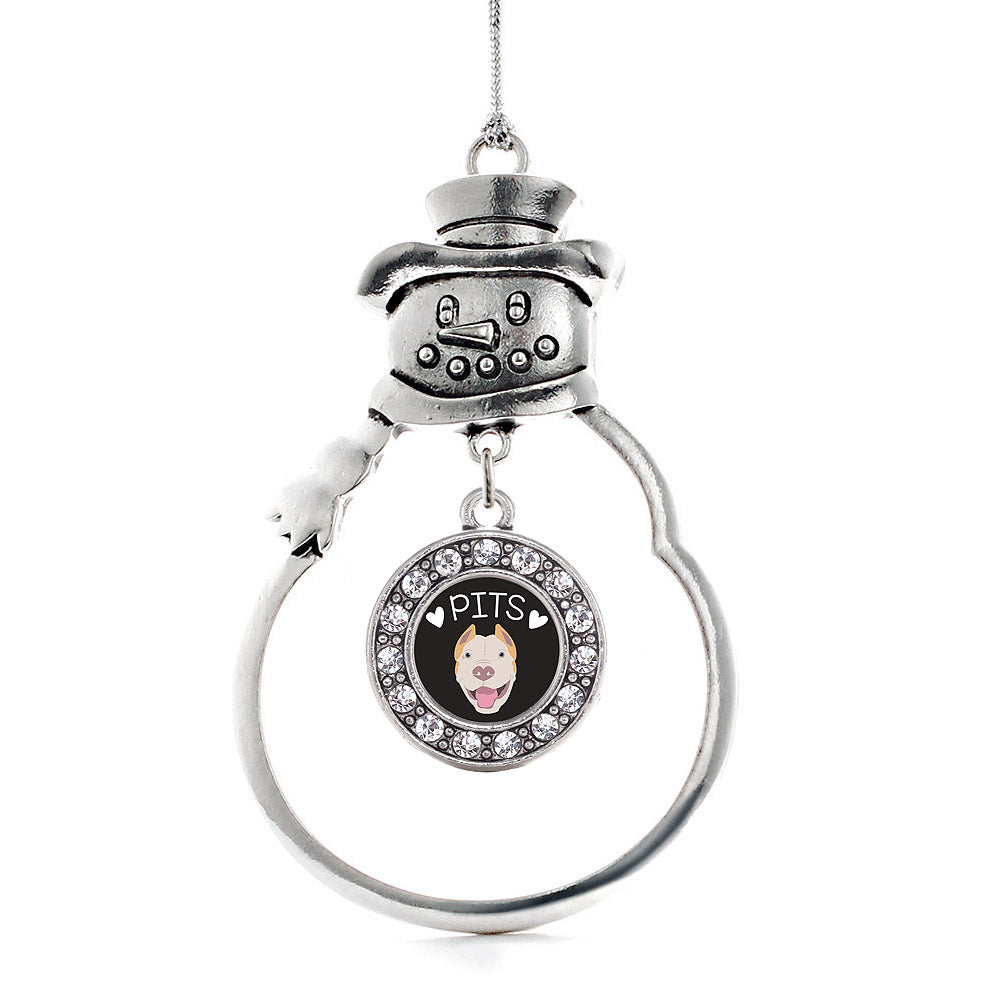Silver Pit Bull Lover Circle Charm Snowman Ornament