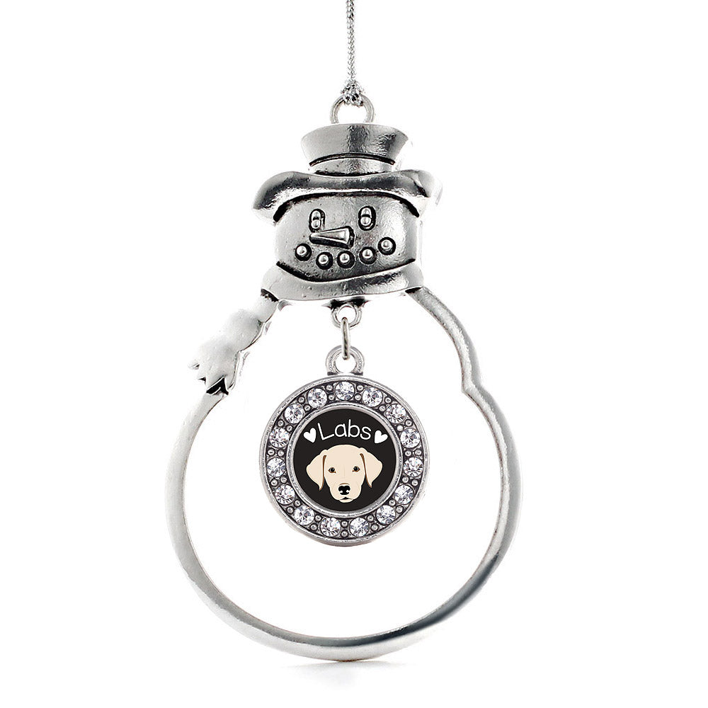 Silver Lab Lover Circle Charm Snowman Ornament