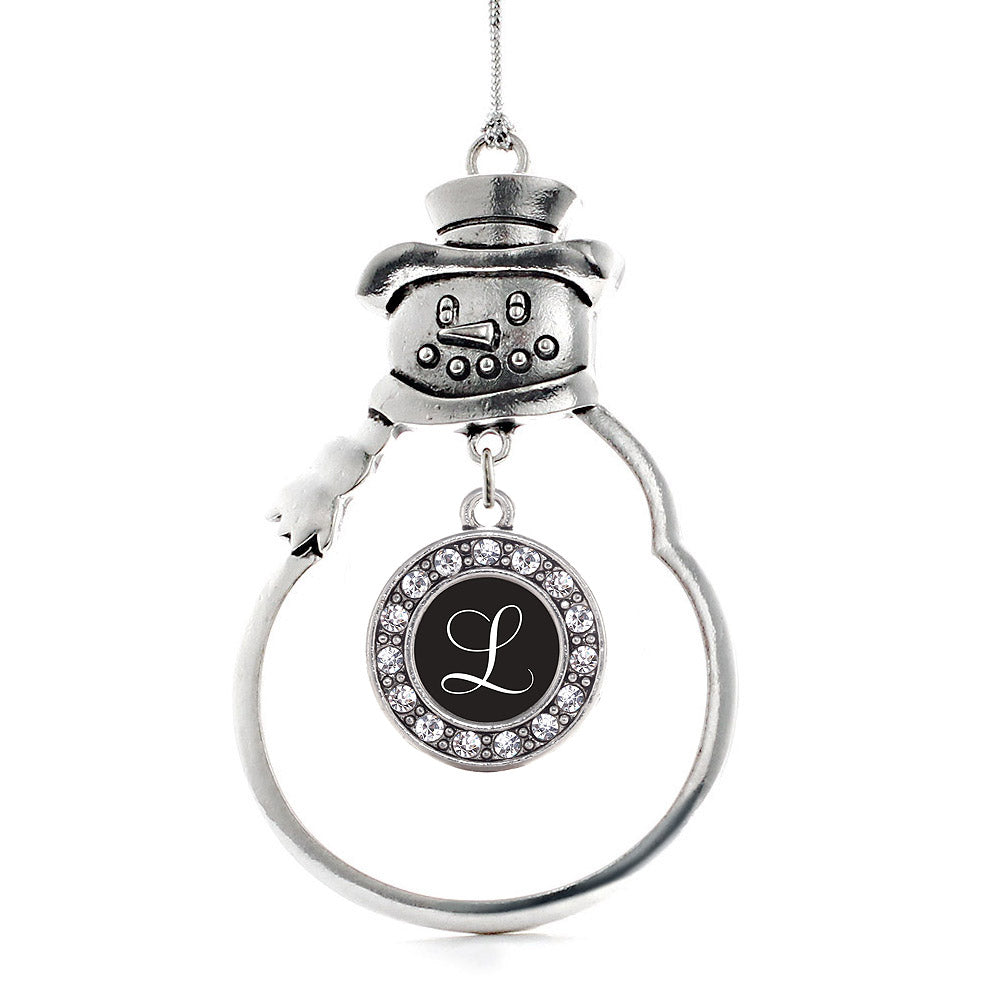 Silver My Script Initials - Letter L Circle Charm Snowman Ornament