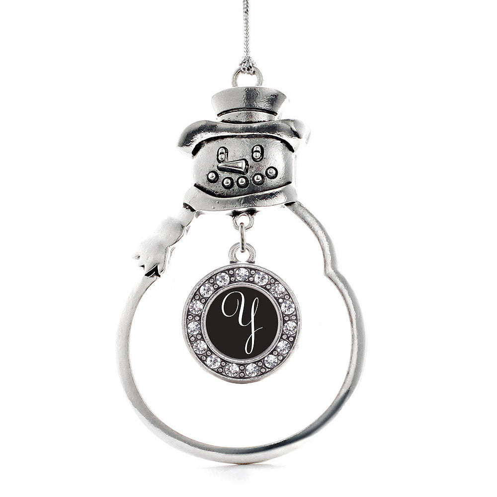 Silver My Script Initials - Letter Y Circle Charm Snowman Ornament