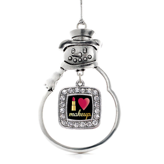 Silver I Love Makeup Square Charm Snowman Ornament