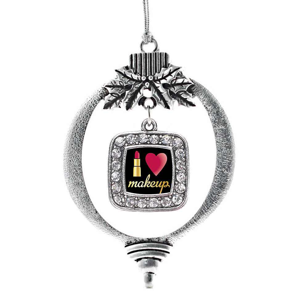Silver I Love Makeup Square Charm Holiday Ornament
