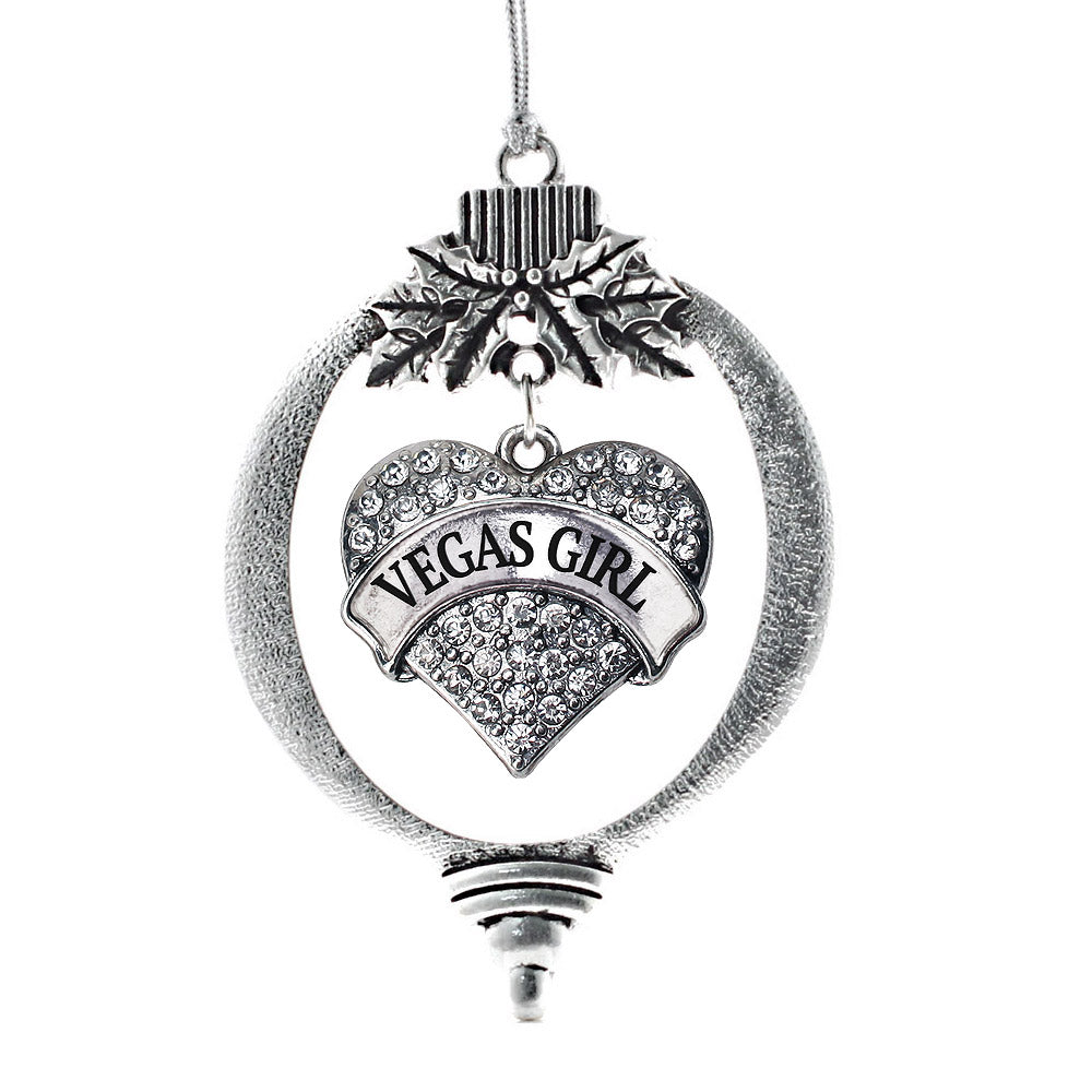 Silver Vegas Girl Pave Heart Charm Holiday Ornament