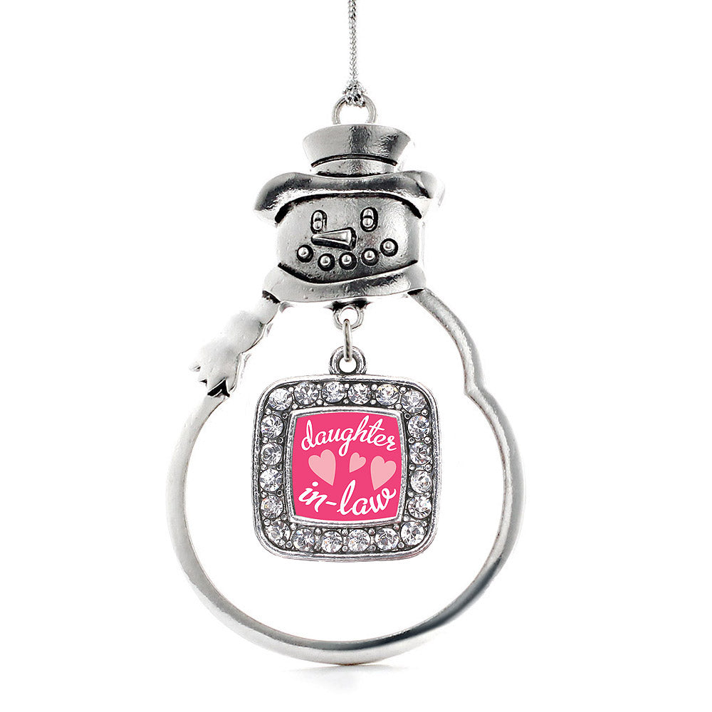 Silver I Love My Daughter In Law Square Charm Snowman Ornament