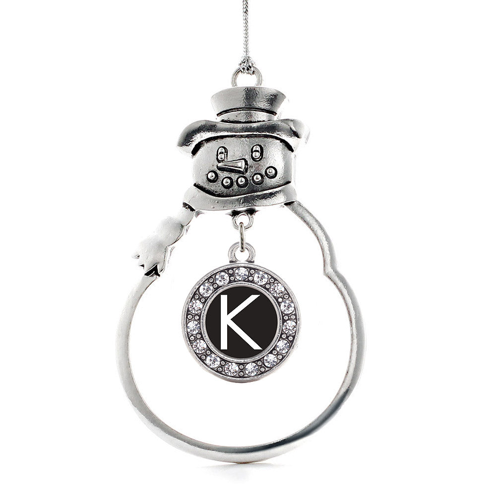 Silver My Initials - Letter K Circle Charm Snowman Ornament
