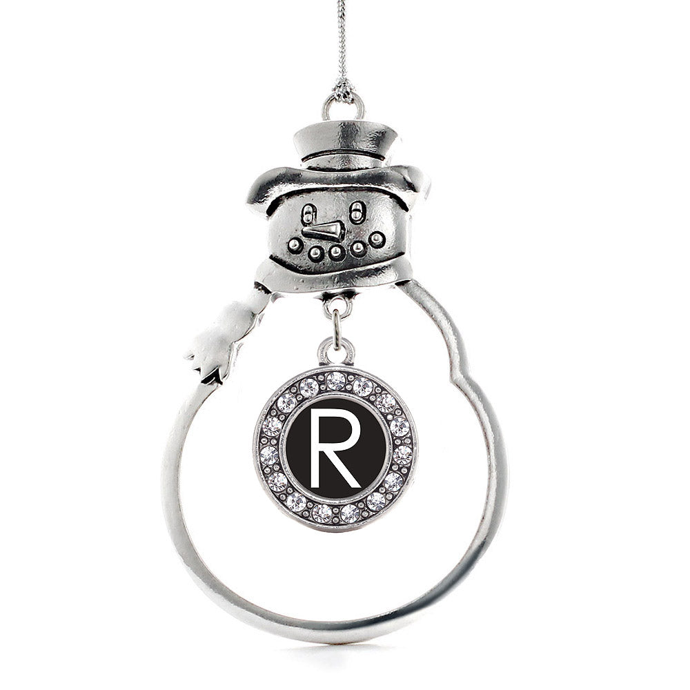 Silver My Initials - Letter R Circle Charm Snowman Ornament