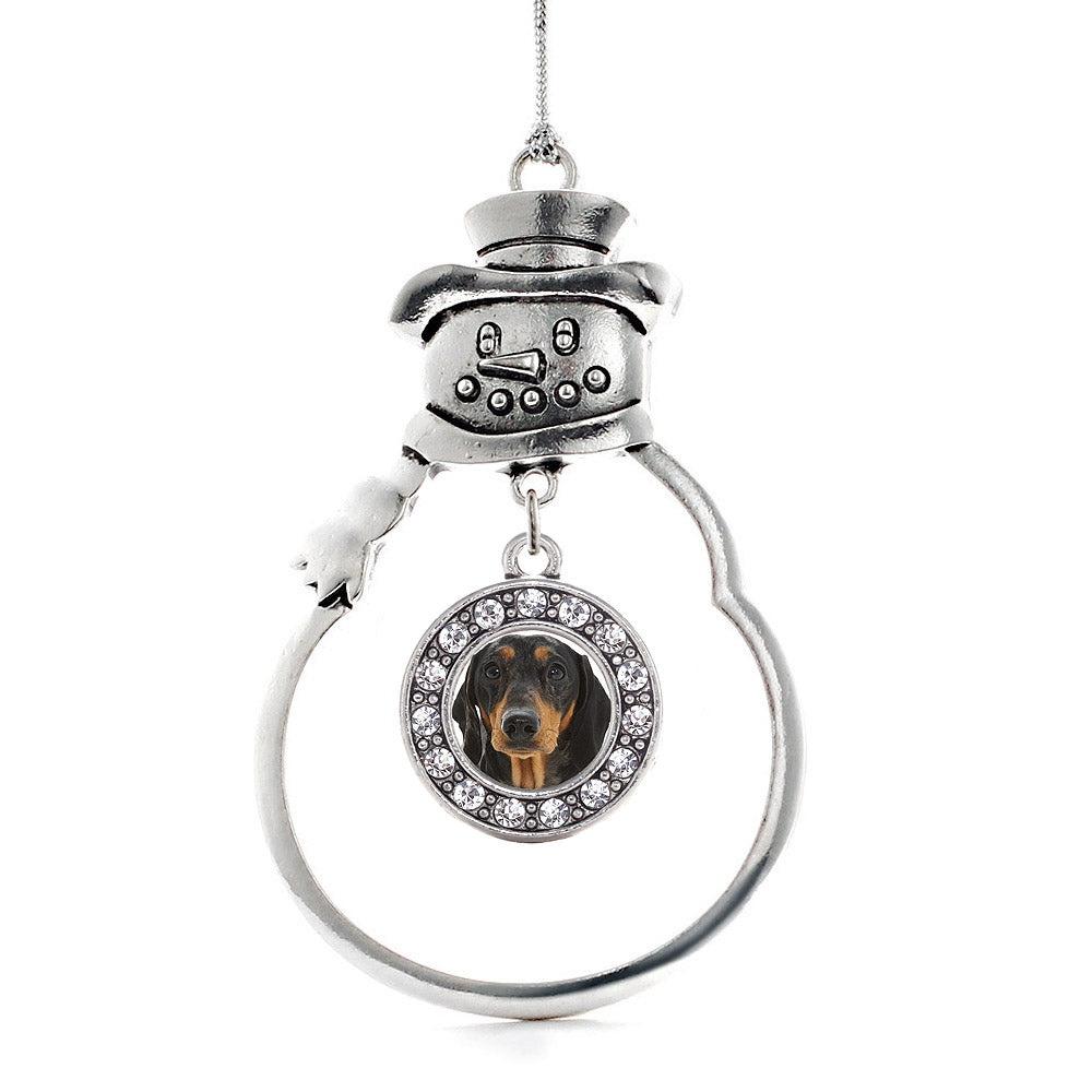 Silver The Dachshund Circle Charm Snowman Ornament