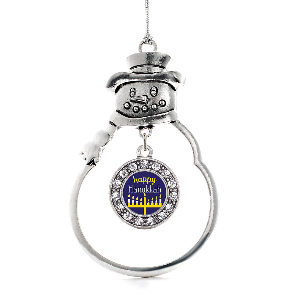 Silver Happy Hanukkah Circle Charm Snowman Ornament