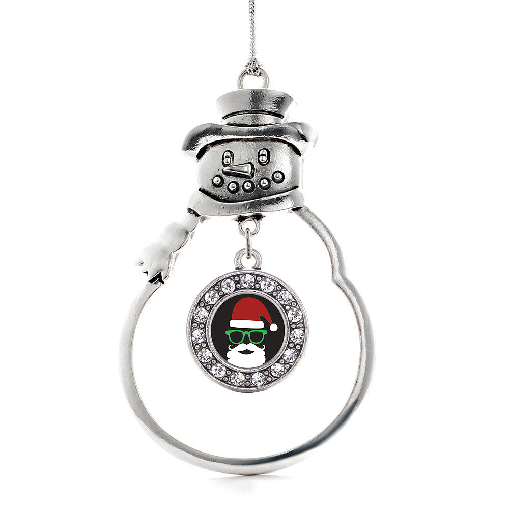 Silver Hipster Santa Circle Charm Snowman Ornament