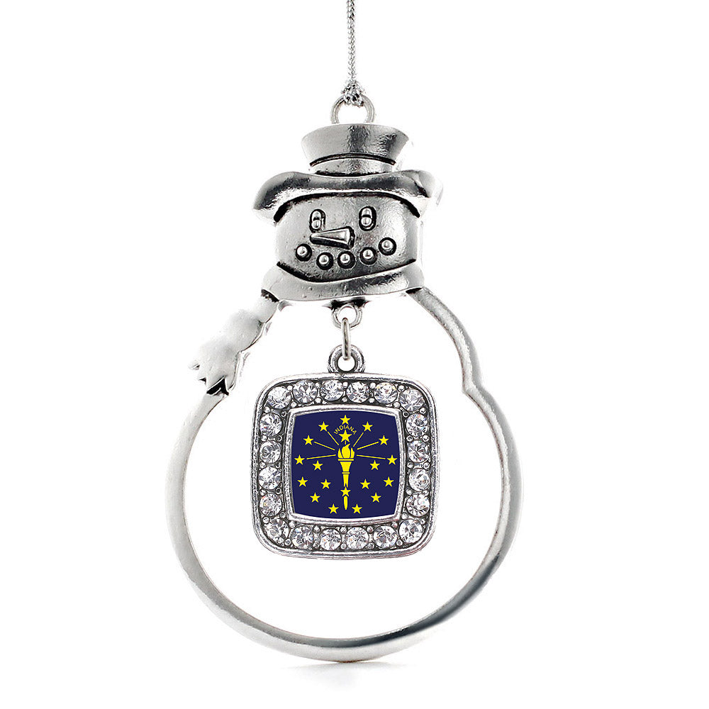 Silver Indiana Flag Square Charm Snowman Ornament
