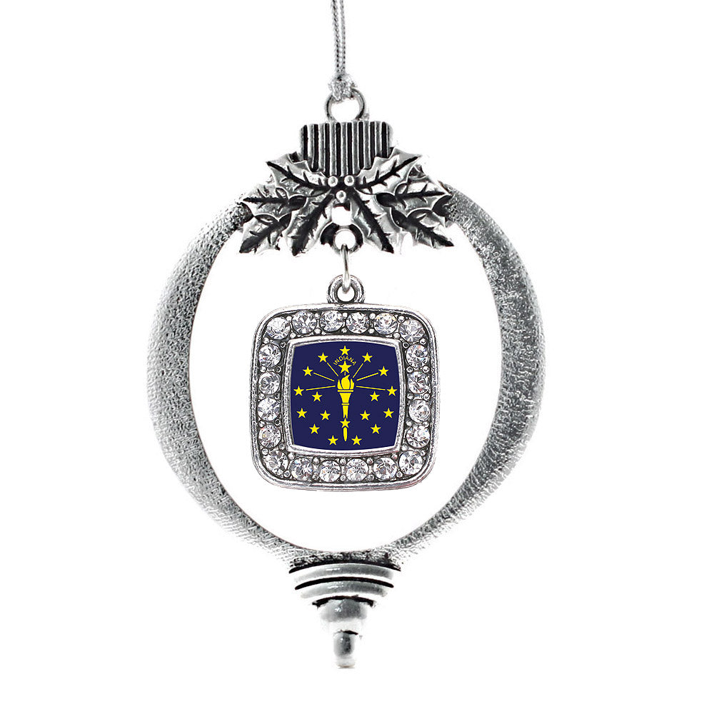 Silver Indiana Flag Square Charm Holiday Ornament