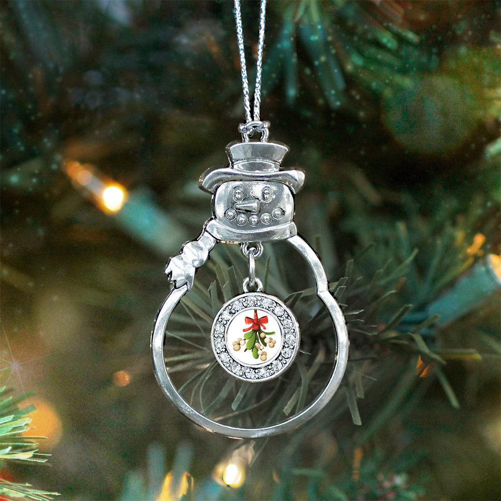 Silver Mistletoe Circle Charm Snowman Ornament
