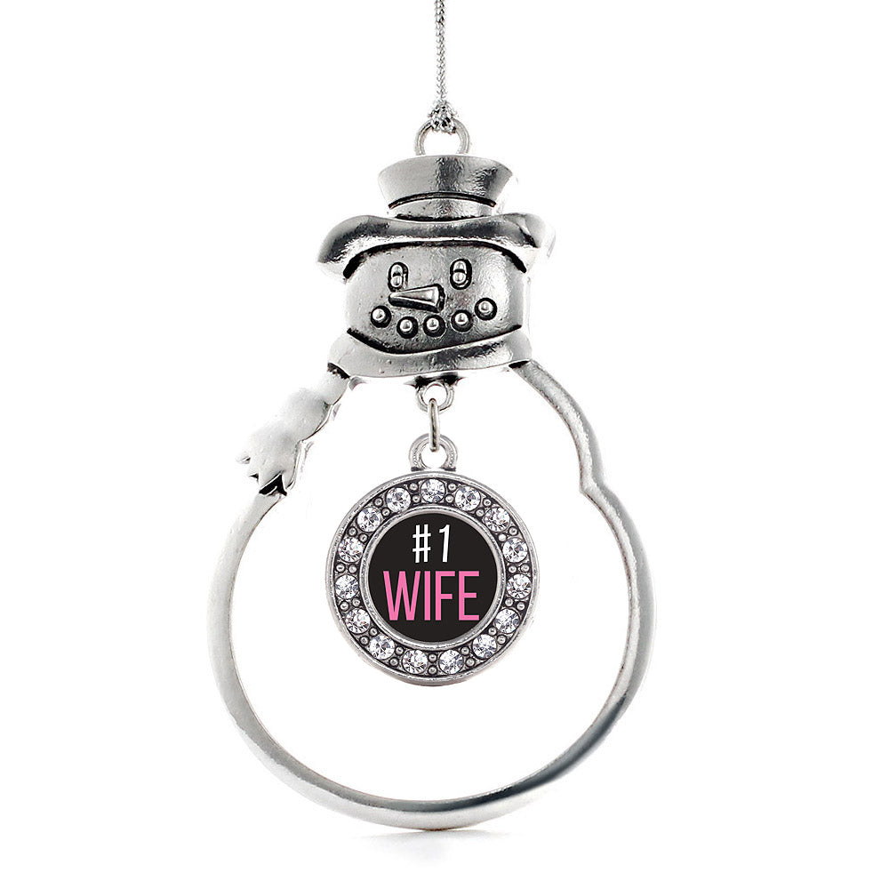 Silver #1 Wife Circle Charm Snowman Ornament