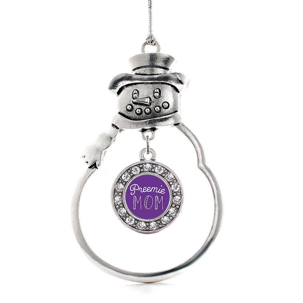 Silver Preemie Mom Circle Charm Snowman Ornament