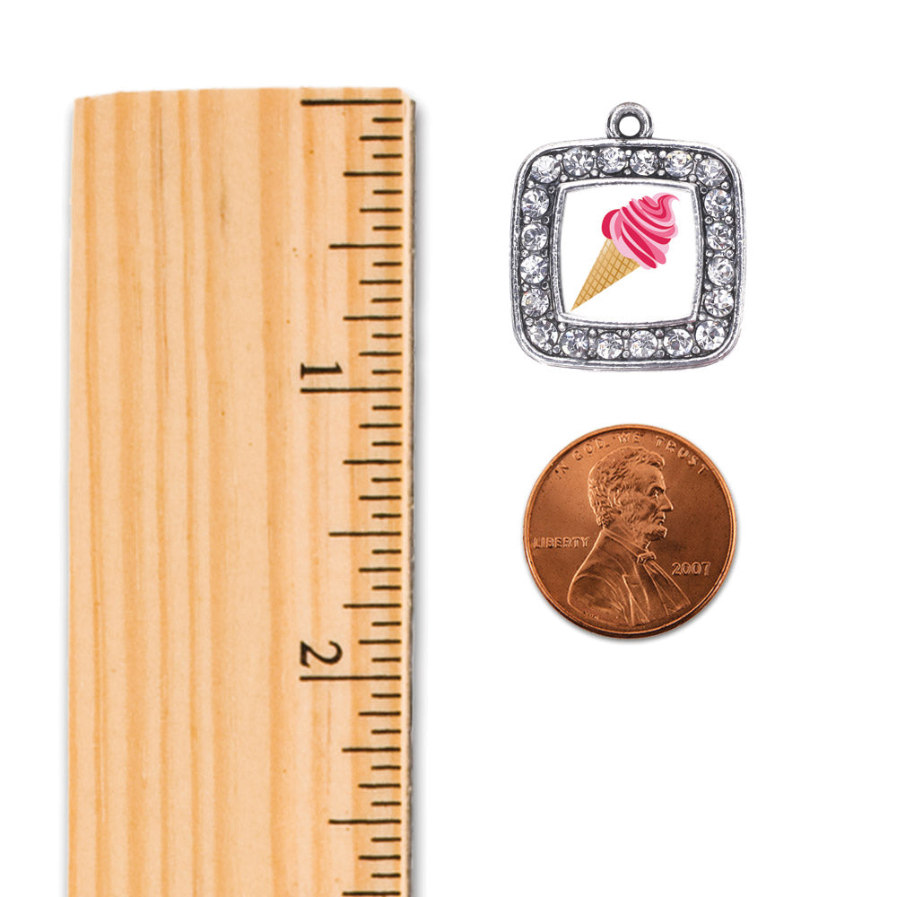 Silver Ice Cream Cone Lovers Square Charm Snowman Ornament