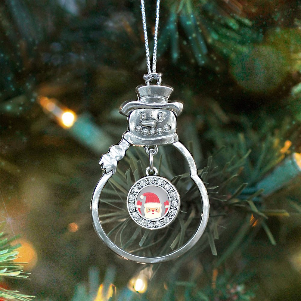 Silver Jolly Santa Circle Charm Snowman Ornament