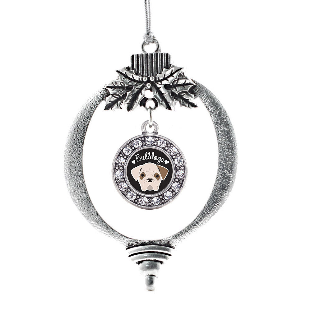 Silver Bulldog Lover Circle Charm Holiday Ornament