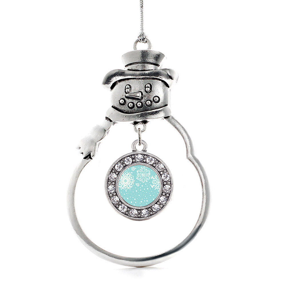 Silver Falling Snowflakes Circle Charm Snowman Ornament