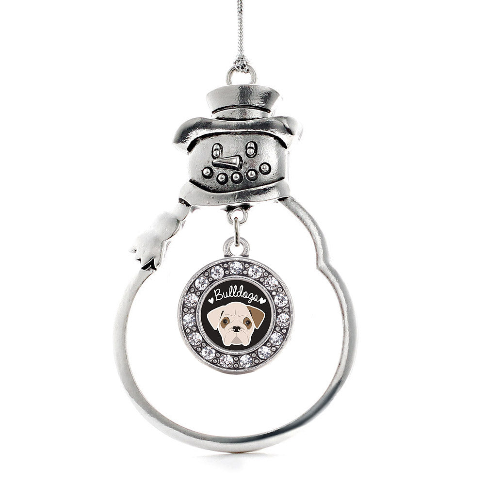 Silver Bulldog Lover Circle Charm Snowman Ornament