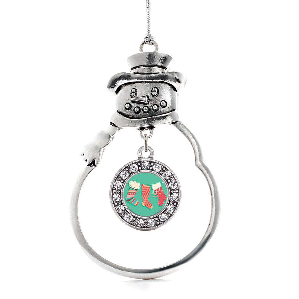 Silver Holiday Stockings Circle Charm Snowman Ornament