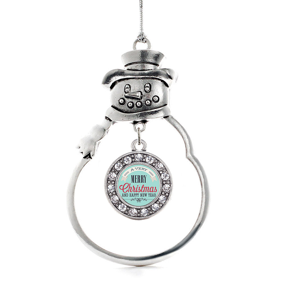 Silver Very Merry Circle Charm Snowman Ornament
