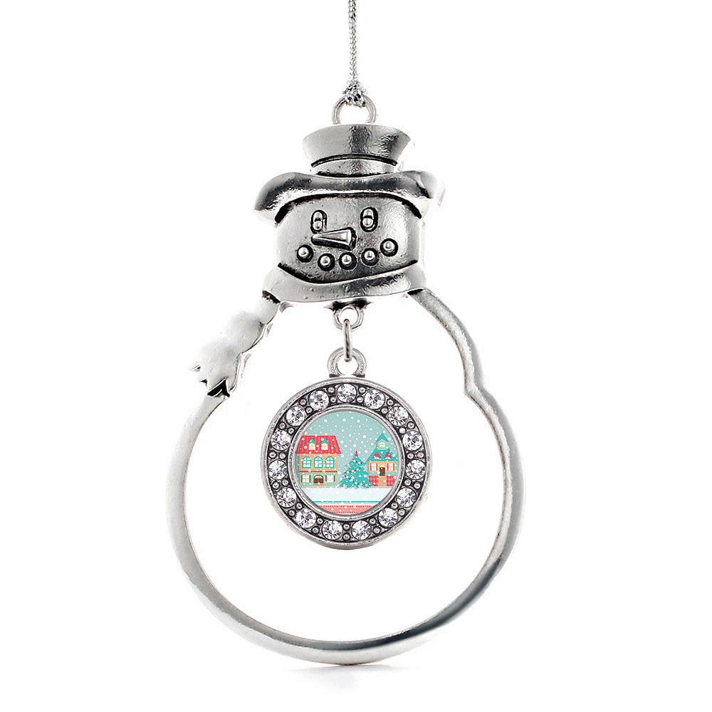 Silver Winter Wonderland Circle Charm Snowman Ornament